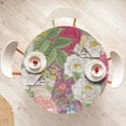 thumbnail image 3 of Ambesonne Floral Fitted Round Tablecloth, Modern Colorful Bold Flowers, 40"- 44" Diameter, Green Pink and Mauve, 3 of 4