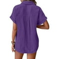 thumbnail image 5 of Outfmvch Linen Tops for Women Button Down Shirts for Women Lapel Gauze Tops Cotton Linen Womens 3/4 Sleeve Button Down Shirts Summer Collared Tops Purple 3XL, 5 of 8