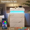thumbnail image 2 of Afuhokles LED Nightstand with Charging Station,Night Stand with Sliding Top for Bedroom,Bedside Table with Drawers, White Marble, 2 of 8