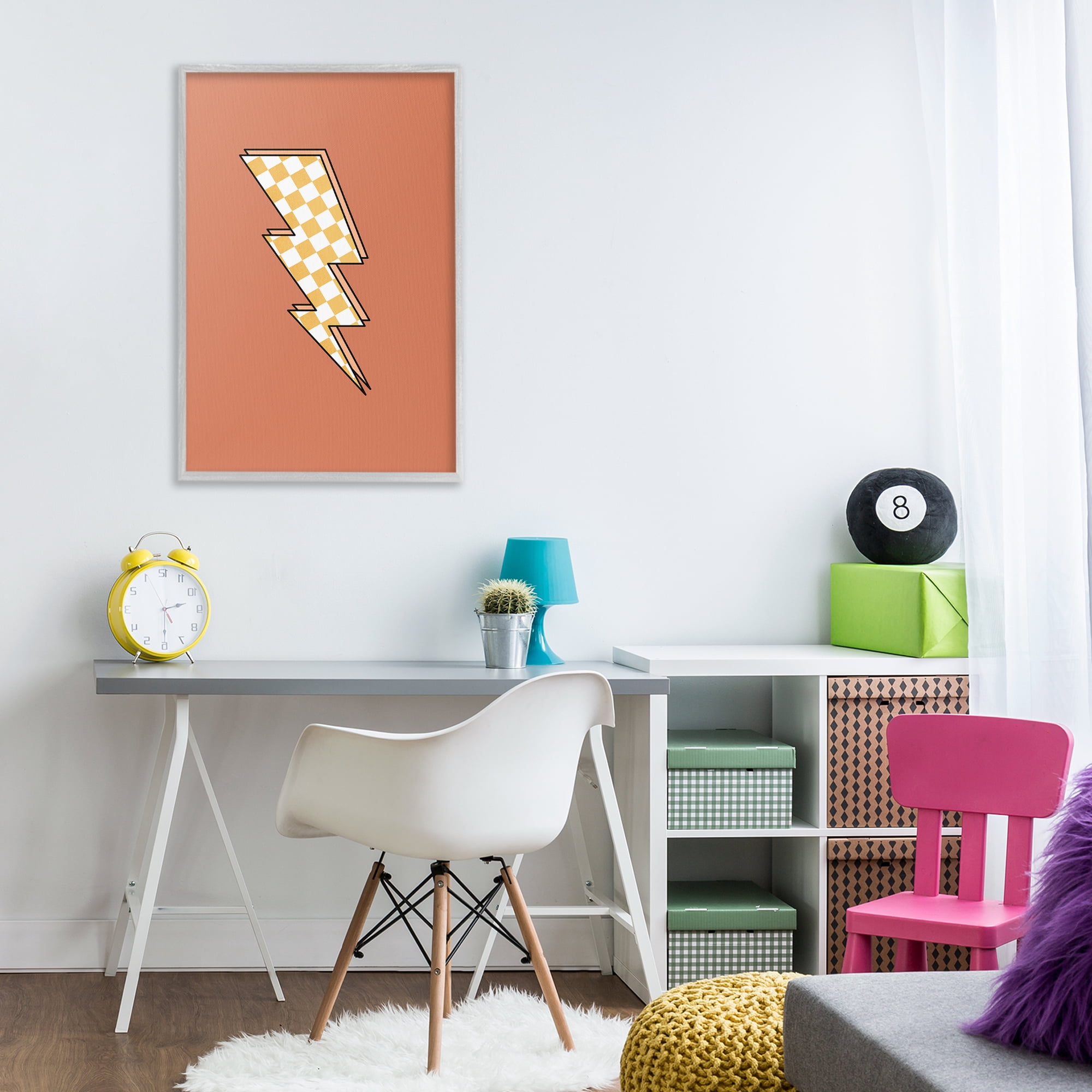 Stupell Industries Checking Lightning Bolt Abstract Painting Gray Framed Art Print Wall Art, 20 x 30