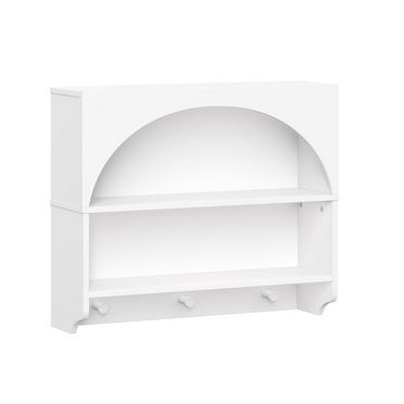 Arched Wall Shelf with 3 Hooks- White