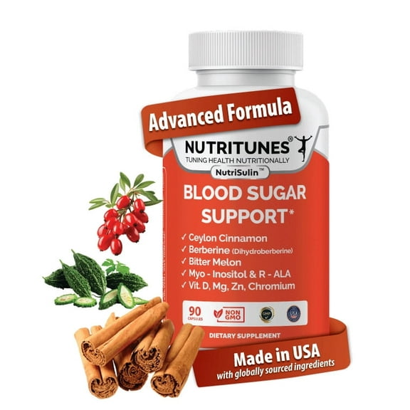 Blood Sugar Complex with Berberine (Dihydroberberine) Ceylon Cinnamon Bitter Melon Myo-Inositol R-ALA Vit. D Chromium Magnesium & Zn–Supports Healthy Sugar Metabolism–90 NutriSulin Supplement Capsule
