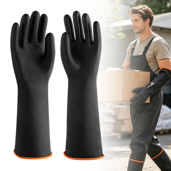 HONGLIN Gardening Gloves, Long Rubber Gloves Chemical Resistant, Heavy Duty Waterproof Work Gloves with Rolled Cuff for Kitchen Garden Lab