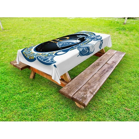 - Zodiac Outdoor Tablecloth, Historical Astronomy Icon Sign Libra Pattern with Wheel and Scales Planetary Image, Decorative Washable Fabric Picnic Table Cloth, 58 X 84 Inches,Blue Gold, by Ambesonne