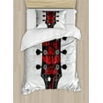 thumbnail image 1 of Guitar Duvet Cover Set Twin Size, Hand Drawn Genres Blues Pop Hard Rock Reggae Country Music Illustration, Decorative 2 Piece Bedding Set with 1 Pillow Sham, Vermilion Black White, by Ambesonne, 1 of 3