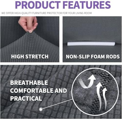 Super Stretch Couch Cover (72"-92") Universal Sofa Covers with Elastic Bottom, Dog Cat Pets Friendly Washable Furniture Protector Fitted Sofa Slipcovers Stay in Place (Dark Grey, Sofa)