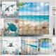 thumbnail image 2 of Cortina de ducha con diseño de océano, playa, palmeras tropicales, tortuga marina, gato, vela, flamencos, concha de coral, juego de cortina de ducha para decoración de baño, 2 of 5