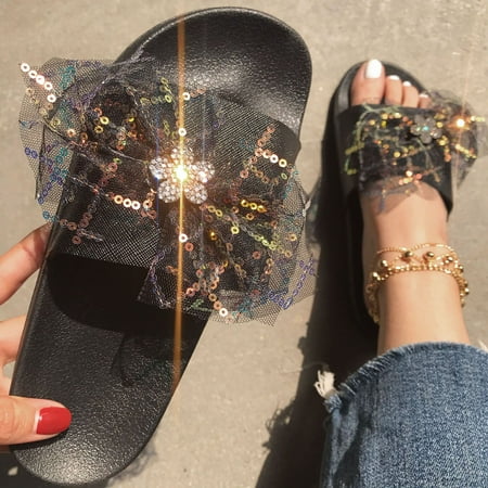 

PhoneSoap Women Fish Mouth Shoes Fashion Flat Sandal Platform Sequined Beach Slippers Summer Casual Fashion Sandals Black