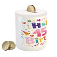 thumbnail image 2 of 15th Birthday Piggy Bank, Girlish Design Teenager in Cartoon Style Birds and Flowers Print, Ceramic Coin Bank Money Box for Cash Saving, 3.6" X 3.2", Multicolor, by Ambesonne, 2 of 4