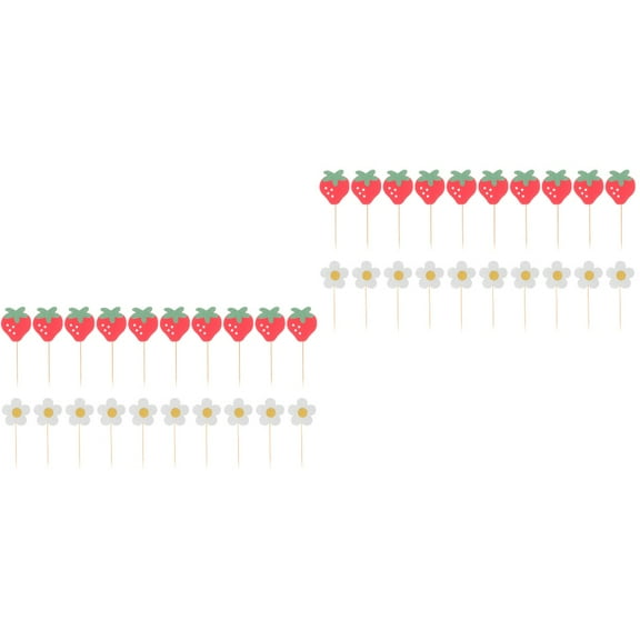 40 Pcs Strawberry Cake Decor Decorations Fruit Cakes Daisy Party Picks Cupcake Toppers Baby Shower