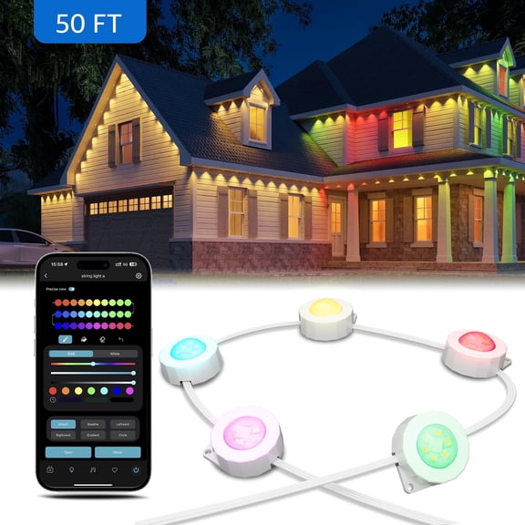 Lepro E1 AI Permanent Outdoor Lights 50FT, Smart RGB IC Color Changing LED Eaves Lights APP Control Work with Alexa&Google Assistant (2.4 GHz WiFi), Waterproof for House, Garden, Christmas Decor