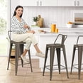 thumbnail image 3 of 26 inch Metal Bar Stools Set of 4 Modern Counter Height Stools with Backs Industrial Low Back Bar Chairs for Indoor Outdoor Matte Black, 3 of 20