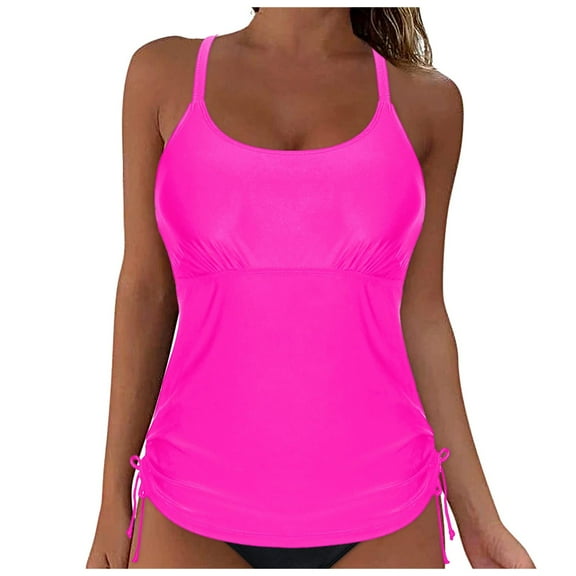 adviicd Womens Swim Tops Swimwear Top Only Tummy Control Bathing Suit Top No Bottom (Hot Pink,XXL)
