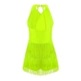 thumbnail image 2 of Riismen Kids Girls Rhinestones Latin Jazz Tango Rumba Samba Dance Dress Fringe Leotard Dress Fluorescent Yellow 10, 2 of 5