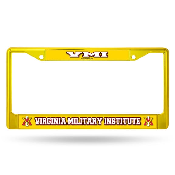 VMI Keydets Yellow Painted Chrome Metal License Plate Frame