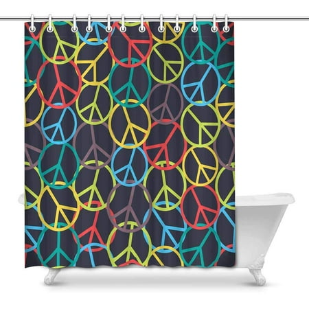 Pop Colorful Peace Sign Bathroom Decor Shower Curtain Set 66x72