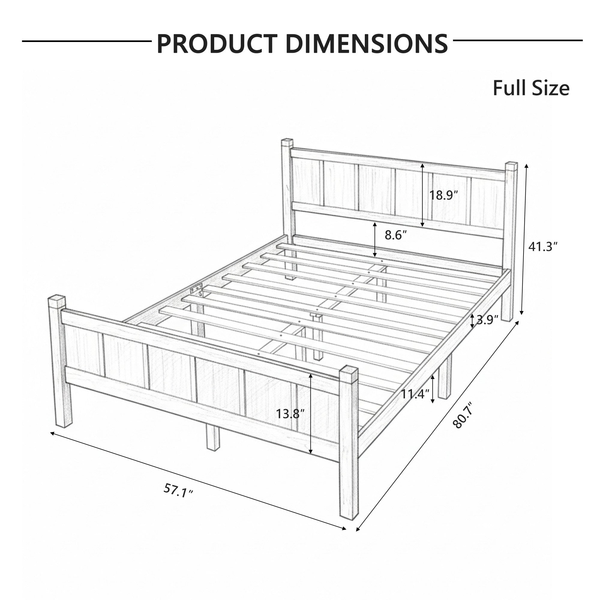 Sailvan Full Platform Bed with Headboard & Footboard - Shaker Farmhouse Style Bed Frame with Wood Grain Finish & Under-Bed Storage Black