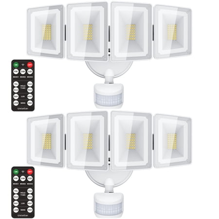USTELLAR 100W Motion Sensor Light Outdoor Remote Control, 10000LM Super Bright LED Flood Light Outdoor Security Light, 5000K White Motion Sensor Light For Yard Eave 2 Packs
