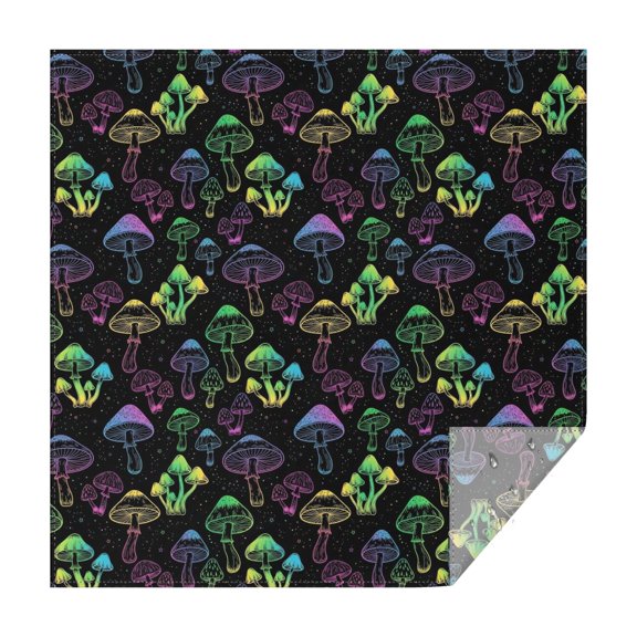 Mushroom and Rainbow Black Pattern Square Tablecloth, Waterproof Wipeable Spillproof Washable Table Cover for Home Kitchen Party and Daily Decor 60"x60"