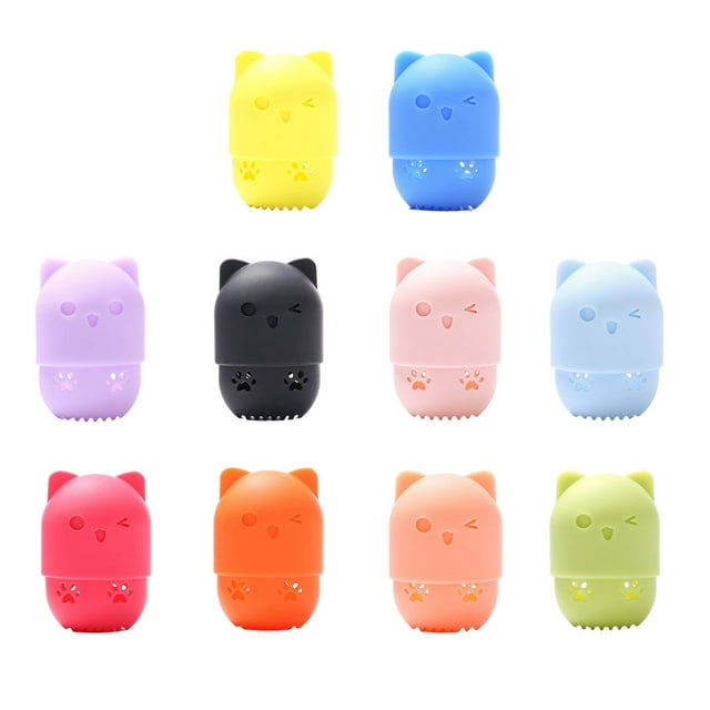 mmirethe Porte-Éponge Pratique en Forme de Chat avec Boîte de Rangement en Silicone Noir 1ensemble