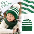 thumbnail image 2 of Voska Kid's Green Red Striped Christmas Beanie Hat Winter Warm Stretchy Knit Ear Cover Cap Unisex Boys Girls Holiday Daily C, 2 of 6