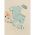 thumbnail image 5 of Baby Girls Bell Bottoms 3Pcs Daisy Outfits 3M 6M 12M 18M Mesh Patchwork Playsuit Flared Pants Headband, 5 of 10