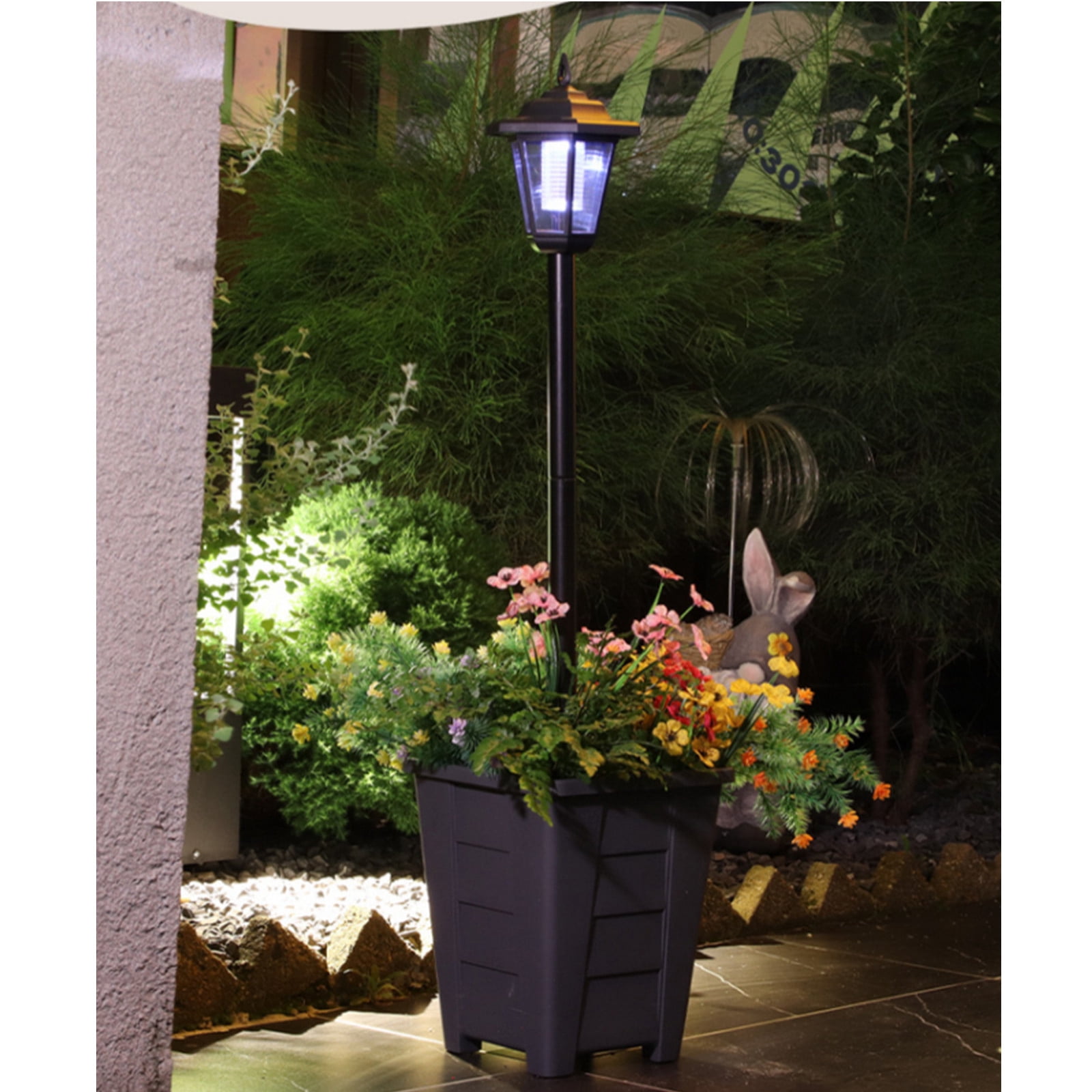 Paddsun Solar Lamp Post Light with Planter, 63" Vintage Glass Solar Lights Outdoor Waterproof Patio Lights Garden Decor