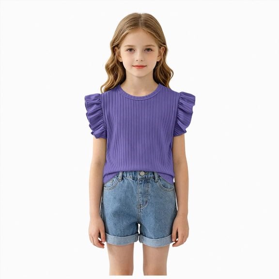 Girls Short Sleeve T Shirts Kids Cute Pleated Blouse Summer Casual Tops Tees 6-12 Months 12-24 Months 2t 3t 4t 5t 6t 7t 8t 9t Children