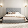 Allewie Light Grey Queen Platform Bed Frame with 4 Drawers Storage and
