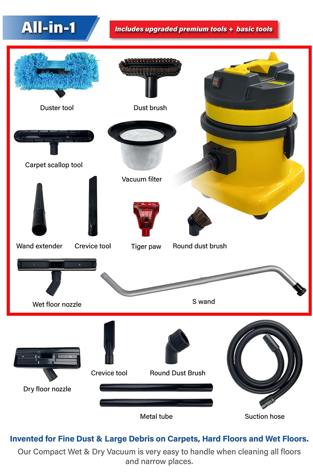 Janilink Wild Hog Wet Dry Canister Vacuum 4 Gal