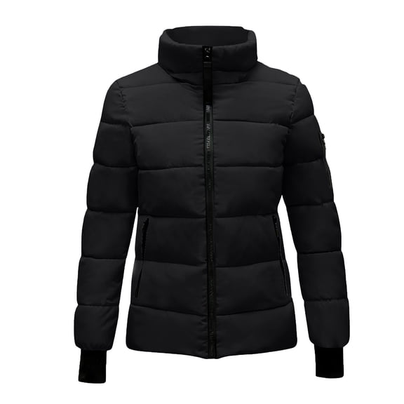 AUNVITO Women's Autumn Winter Solid Color Nylon Jacket with Stand Collar Casual and Trendy Outerwear