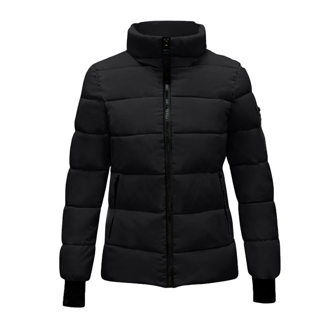 AUNVITO Women's Autumn Winter Solid Color Nylon Jacket with Stand Collar Casual and Trendy Outerwear