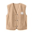 thumbnail image 5 of Women's Sherpa Fleece Vest V Neck Button Down Sleeveless Gilet with Pockets Loose Fit Casual Cozy Warm Layering Outerwear Fall Winter Khaki, 5 of 8