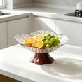 thumbnail image 5 of Faux Wood Grain Pedestal Serving Bowl, Clear Petal Shape Plastic, Vintage Style Fruit, Candy and Snack Bowl With Raised Base for Table or Home Kitchen, 5 of 6