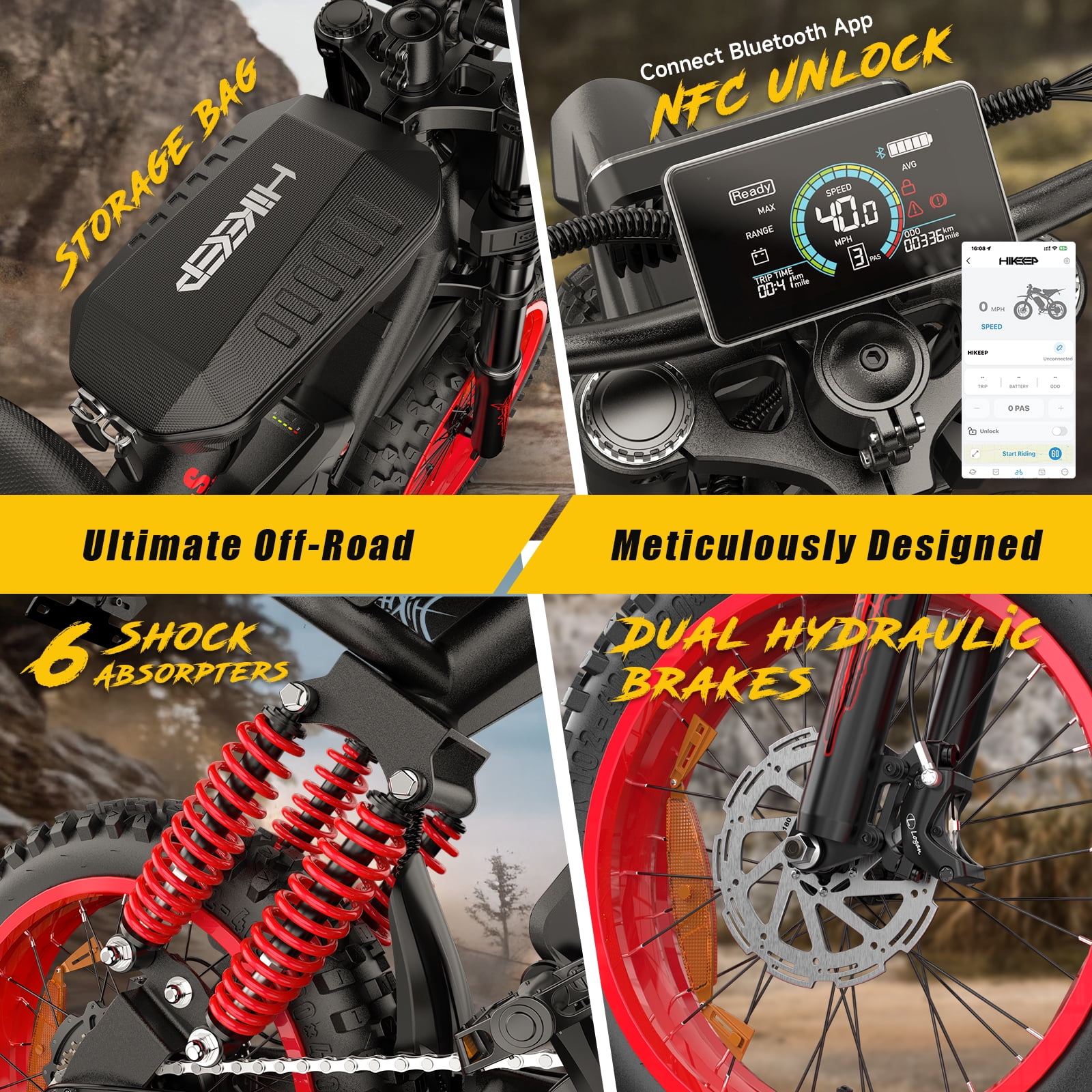Electric Bike for Adults 3000W, 52V 40Ah Long Range E-Bike, 85 Miles Fat Tire Electric Mountain Bicycle, 20"x4" Electric Dirt Bike, Full Suspension 7-Speed Shimano, Off-Road Ebike, UL2849, Black