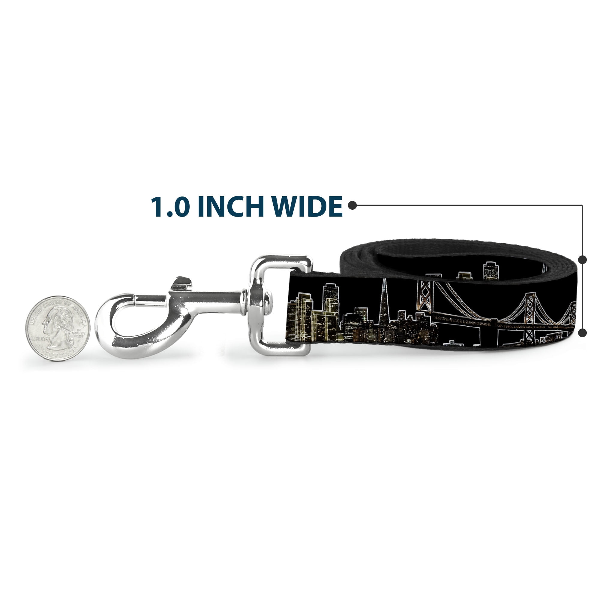 Buckle-Down Pet Leash, Dog Leash, San Francisco Moon Vivid Skyline Black, 6 Feet Long 1.0 Inch Wide