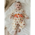 thumbnail image 4 of Jxzom Newborn Baby Girl Halloween Outfits Puff Sleeve Cotton Linen Ruffle Pumpkin Print One Piece Jumpsuit Fall Clothes, 4 of 10