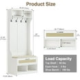 thumbnail image 2 of Hall Tree with Bench & Shoe Storage - Entryway Coat Rack with 6 Compartments, 4 Hooks & Rattan Door, Soft Cushion Shoe Bench for Hallway, Living Room & Mudroom, white, 2 of 8