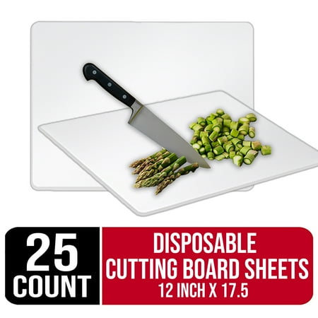 

Disposable Cutting Board Sheets 12 Inch x 17.5 Inch For Kitchen And Commercial Use ~ Patent Pending ~ 25 Ct