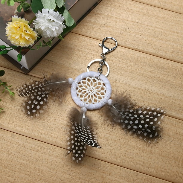 Mini llavero atrapasueños de plumas naturales creativo de moda retro (blanco) Ndcxsfigh Para estrenar