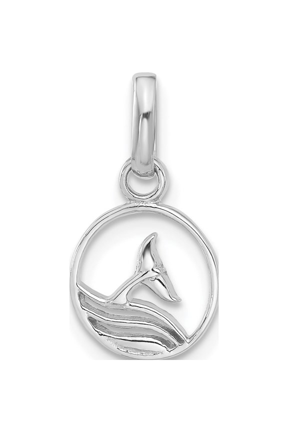 Sterling Silver Rhodium-Plated Whale/Dolphin Tail Circle Pendant (Width 9.5) (Length 17.5) - Jbsp