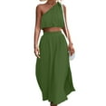thumbnail image 4 of 2 Piece Dress for Women, Fashion One Shoulder Sleeveless Crop Top and Maxi Skirt Summer Outfit Split Skirt Set (Medium, Green 01), 4 of 5