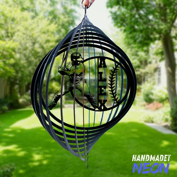 Handmadetneonsign Baseball Wind Spinner, Baseball Yard Art, Fun Sports Yard Decor for Fans 132532