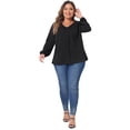 thumbnail image 3 of Unique Bargains Women's Plus Size Long Sleeve V Neck Chiffon Pleated Front Tops 3X Black, 3 of 6