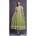 thumbnail image 2 of Bimba Robe Anarkali Vert Olive2 Aquarelle Col Mandarin Sans Manches Kurtis pour Femmes Imprimé Robe Maxi Moyen, 2 of 6