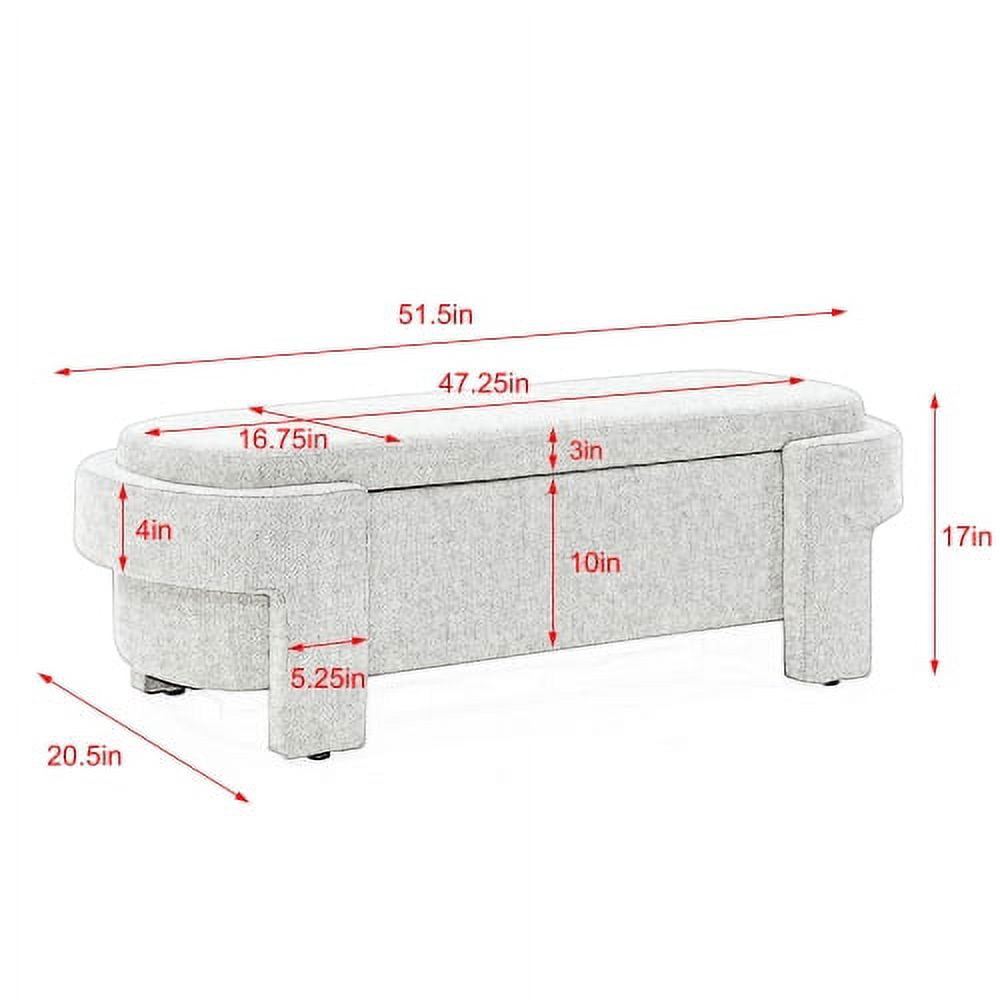 51.5" Large Storage Ottoman Bench for Bedroom, Upholstered Linen End of Bed Bench with Hidden Storage, 250 lbs Capacity, Entryway Shoe Bench Seat, No Assembly, Gray