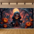 thumbnail image 5 of Gothic Design Halloween Banner Skeleton Decoration Spooky Night Graveyard Scene for Party Decor Haunted House Theme, 5 of 9