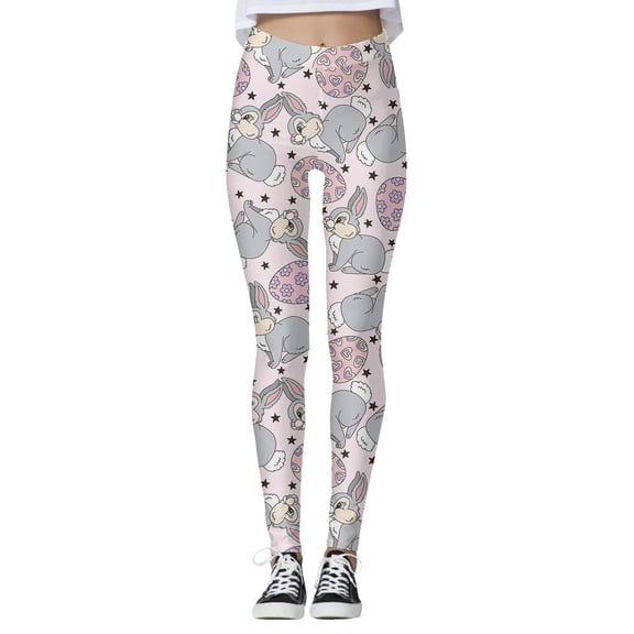 High Waisted Control Leggings for Women Easter Egg Print Yoga Sport Tights Full Length Purple M