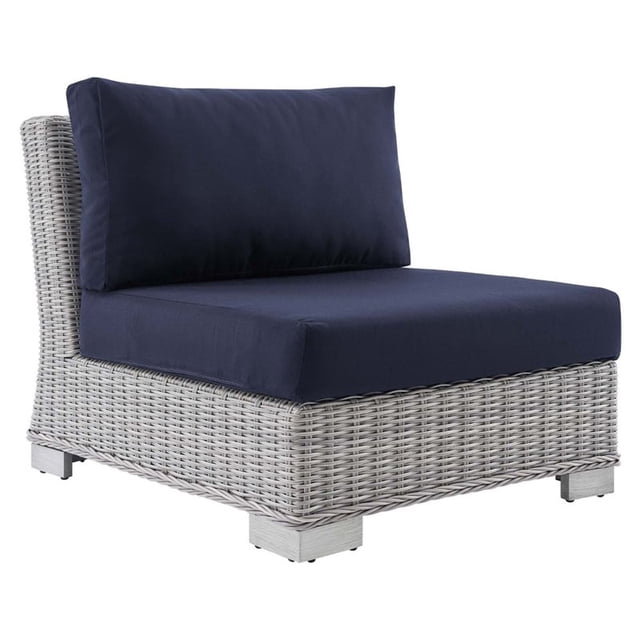 Modway Conway Modern Rattan & Fabric Outdoor Armless Chair in Light Gray/Navy