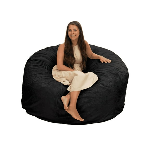 Ultimate Sack 5000 5-Foot Bean Bag Chair Oversized Foam Lounger, Black Fur Cover